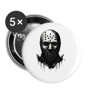 Gruselige Halloween Eishockey Torwart Maske - Buttons groß 56 mm (5er Pack) - Weiß - Vorne
