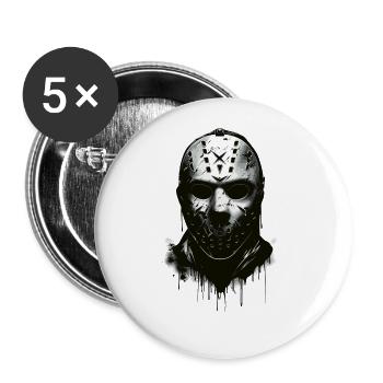 Gruselige Halloween Eishockey Torwart Maske - Buttons groß 56 mm (5er Pack) - Weiß - Vorne