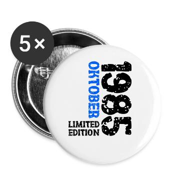 1985 Oktober Limited Edition 38. Geburtstag Deko - Buttons groß 56 mm (5er Pack) - Weiß - Vorne