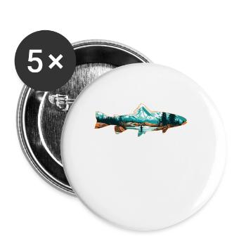 Retro Trout Angler Kreationen Forelle Umriss - Buttons groß 56 mm (5er Pack) - Weiß - Vorne