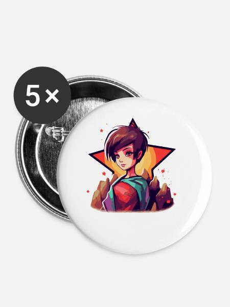 Das Anime-Mädchen ist der Star. - Buttons groß 56 mm (5er Pack) - Weiß