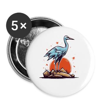 Graureiher oder Storch Vogel und eine rote Sonne - Buttons groß 56 mm (5er Pack) - Weiß - Vorne