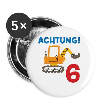 Achtung Ich bin Sechs - Buttons groß 56 mm (5er Pack) - Weiß - Vorne