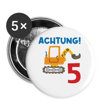 Achtung Ich bin Fünf - Buttons groß 56 mm (5er Pack) - Weiß - Vorne