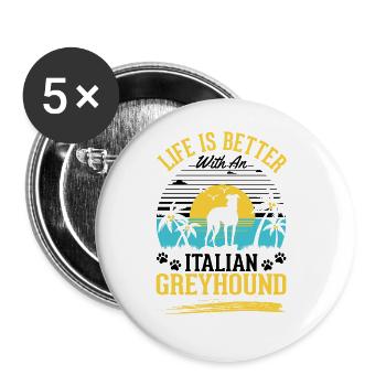 Cadeau de lévrier italien - Lot de 5 grands badges (56 mm) - blanc - Devant