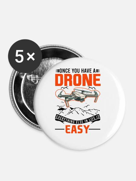Drohne Drohnenpilot Quadrocopter - Buttons groß 56 mm (5er Pack) - Weiß