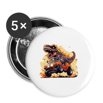 T-Rex fährt Monster Truck Ich bin 3. Geburtstag - Buttons groß 56 mm (5er Pack) - Weiß - Vorne