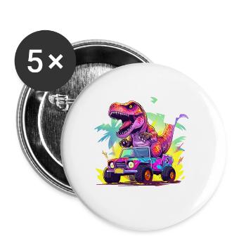 T-Rex fährt Monster Truck Ich bin 4. Geburtstag - Buttons groß 56 mm (5er Pack) - Weiß - Vorne
