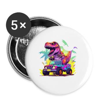 T-Rex fährt Monster Truck Ich bin 3. Geburtstag - Buttons groß 56 mm (5er Pack) - Weiß - Vorne