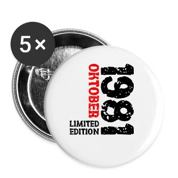 1981 Oktober Limited Edition 42. Geburtstag Deko - Buttons groß 56 mm (5er Pack) - Weiß - Vorne
