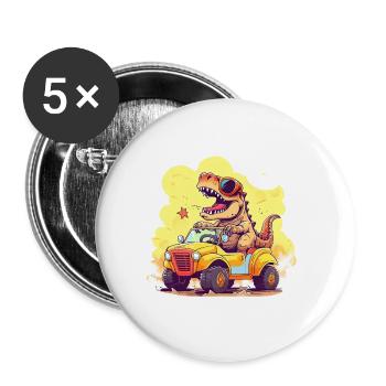 T-Rex Drives Monster Truck I'm 6th Birthday - Buttons large 2.2''/56 mm (5-pack) - white - Front