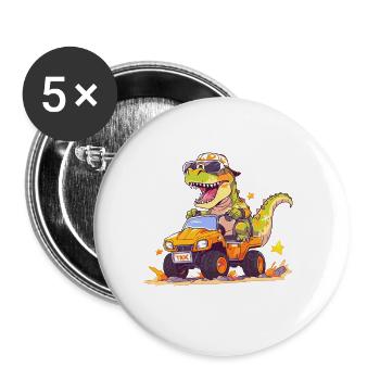 T-Rex fährt Monster Truck Ich bin 5. Geburtstag - Buttons groß 56 mm (5er Pack) - Weiß - Vorne