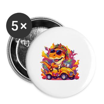 T-Rex Drives Monster Truck I'm 6th Birthday - Buttons large 2.2''/56 mm (5-pack) - white - Front