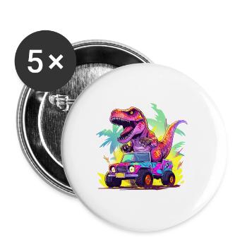 T-Rex Drives Monster Truck I'm 4th Birthday - Buttons large 2.2''/56 mm (5-pack) - white - Front