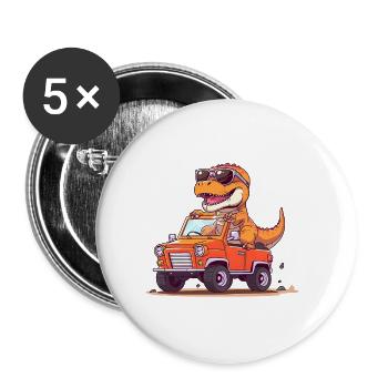 T-Rex fährt Monster Truck Ich bin 5. Geburtstag - Buttons groß 56 mm (5er Pack) - Weiß - Vorne