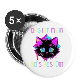 90er Motto Party Das ist mein 90er Kostüm - Buttons groß 56 mm (5er Pack) - Weiß - Vorne