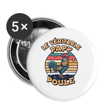Papy Poule Humour Cadeau Fête Des Grands Pères - Lot de 5 grands badges (56 mm) - blanc - Devant
