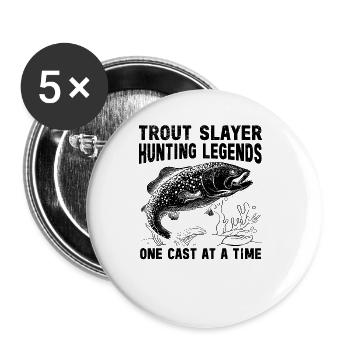 Fischen Forelle Lachs Fischer Angler Barsch - Buttons groß 56 mm (5er Pack) - Weiß - Vorne