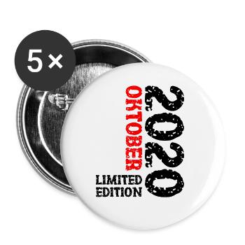 2020 Oktober Limited Edition 3. Geburtstag Deko - Buttons groß 56 mm (5er Pack) - Weiß - Vorne