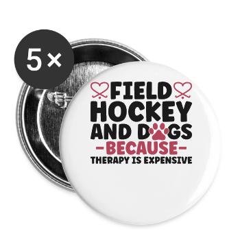 Field Hockey Dog Field Hockey And - Buttons groß 56 mm (5er Pack) - Weiß - Vorne