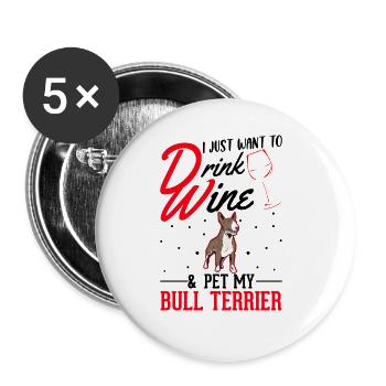 Bull Terrier et Bull Terrier miniature au vin - Lot de 5 grands badges (56 mm) - blanc - Devant