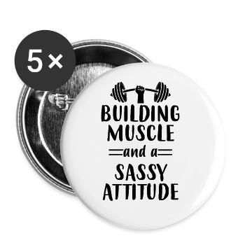 Build Muscle - Fitness - Women's Gym - Buttons large 2.2''/56 mm (5-pack) - white - Front