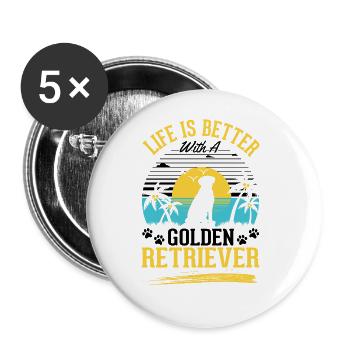 Das Leben ist besser mit einem Golden Retriever - Buttons groß 56 mm (5er Pack) - Weiß - Vorne