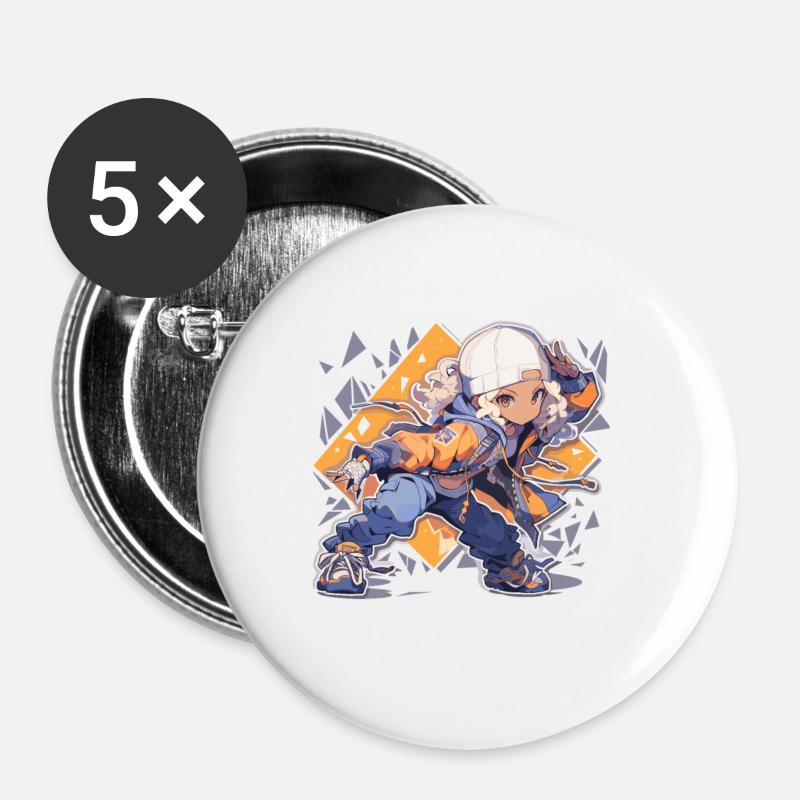 Breakdance Tänzer Breakdance Tanz - Buttons groß 56 mm (5er Pack) - Weiß