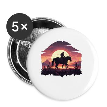 Pferd Western Reiten Pferd Sonnenuntergang - Buttons groß 56 mm (5er Pack) - Weiß - Vorne