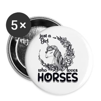 Pferd Reiten Reiterin - Buttons groß 56 mm (5er Pack) - Weiß - Vorne