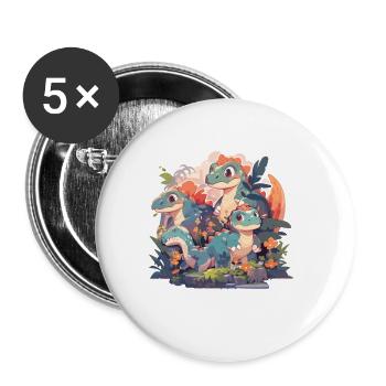 Dino bébé dinosaure bébé Dino enfants dinosaures - Lot de 5 grands badges (56 mm) - blanc - Devant