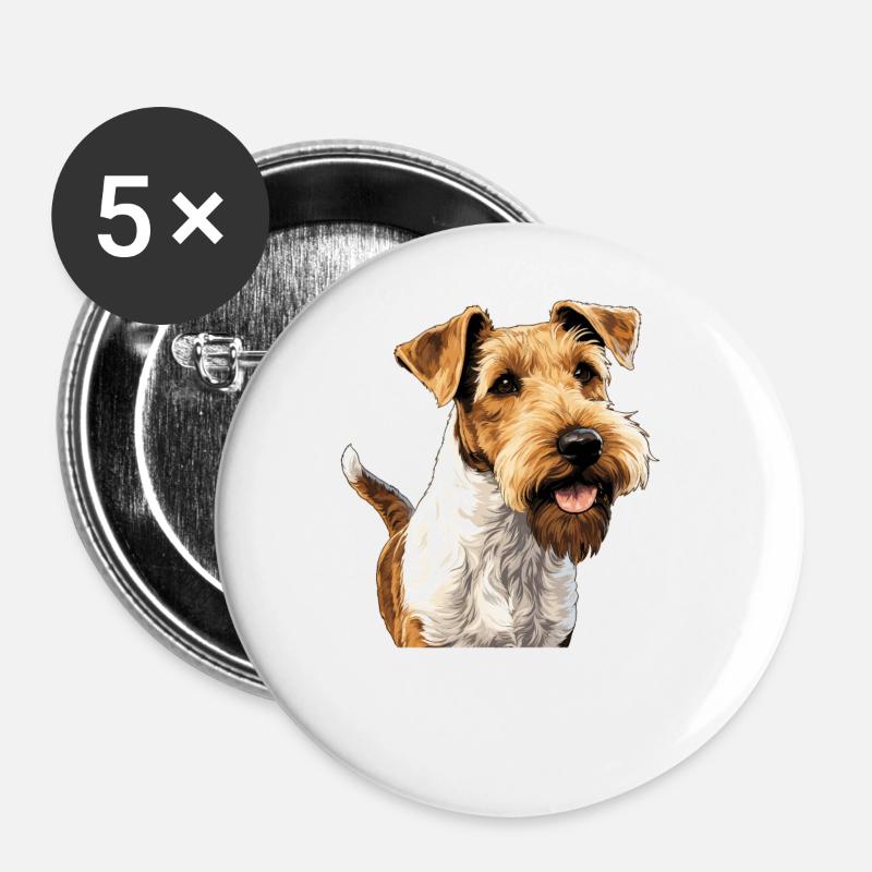 Hund Foxterrier - Buttons groß 56 mm (5er Pack) - Weiß