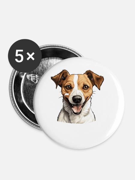 Hund Jack Russell - Buttons groß 56 mm (5er Pack) - Weiß