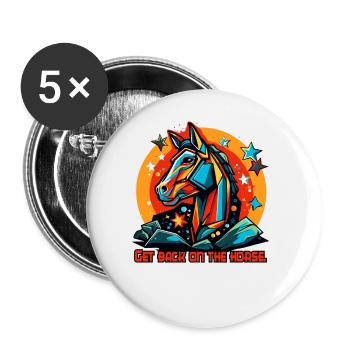 Zurück im Sattel, zurück aufs Pferd - Buttons groß 56 mm (5er Pack) - Weiß - Vorne