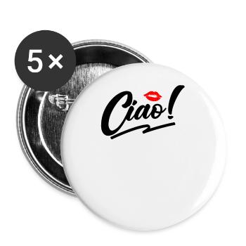 Ciao Italienisch Hallo Auf Wiedersehen besuchen Si - Buttons groß 56 mm (5er Pack) - Weiß - Vorne