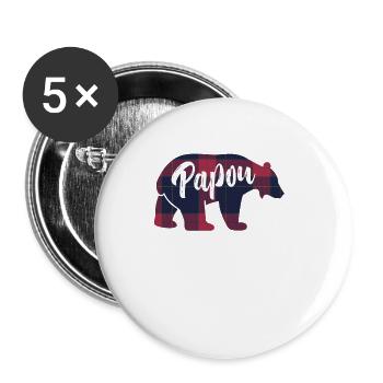 Papou Ours Idée Cadeau Assortis Pour La Famille - Lot de 5 grands badges (56 mm) - blanc - Devant