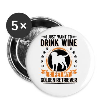 Golden Retriever und Wein - Buttons groß 56 mm (5er Pack) - Weiß - Vorne