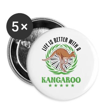 Das Leben ist besser mit Kängurus - Buttons groß 56 mm (5er Pack) - Weiß - Vorne