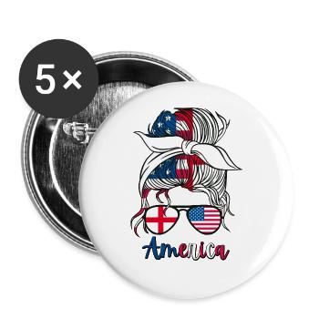 Moitié Américain Moitié Anglais Fille USA Angleterre Drapeau - Lot de 5 grands badges (56 mm) - blanc - Devant