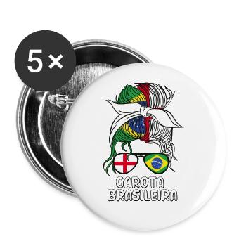 Garota Brasileira Halb Engländer, Halb Brasilianer - Buttons groß 56 mm (5er Pack) - Weiß - Vorne