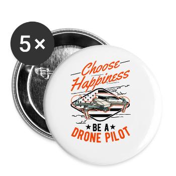 Drohnenpilot Geschenk Drohne Quadrocopter - Buttons groß 56 mm (5er Pack) - Weiß - Vorne