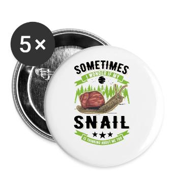 Schnecke Geschenk Weinbergschnecke - Buttons groß 56 mm (5er Pack) - Weiß - Vorne