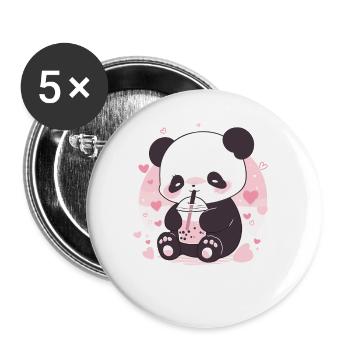 Kawaii Panda Drinks Boba Bubble Tea Chibi - Buttons large 2.2''/56 mm (5-pack) - white - Front