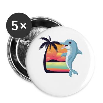 Dolphin Beach Palm Tree Sunset - Buttons large 2.2''/56 mm (5-pack) - white - Front