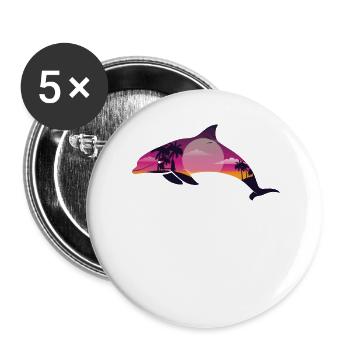 Dolphin Palm Tree Sunset - Buttons groß 56 mm (5er Pack) - Weiß - Vorne