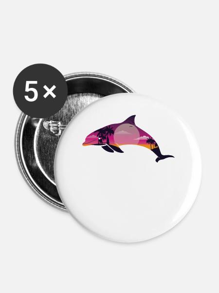 Dolphin Palm Tree Sunset - Buttons groß 56 mm (5er Pack) - Weiß