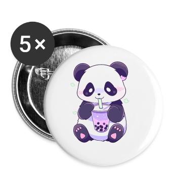 Kawaii Panda Drinks Boba Bubble Tea Chibi - Buttons large 2.2''/56 mm (5-pack) - white - Front