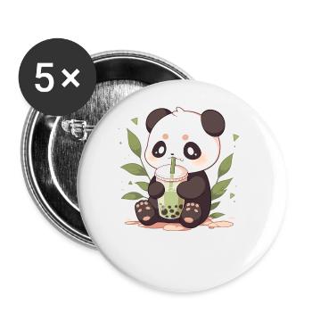 Kawaii Panda Drinks Boba Bubble Tea Chibi - Buttons large 2.2''/56 mm (5-pack) - white - Front