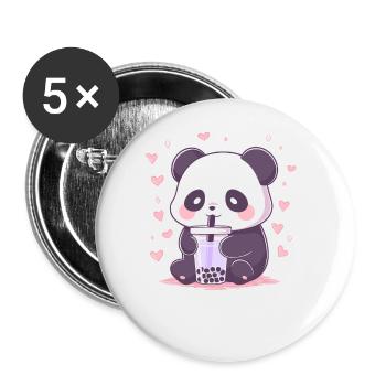 Kawaii Panda Drinks Boba Bubble Tea Chibi - Buttons large 2.2''/56 mm (5-pack) - white - Front