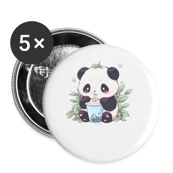 Kawaii Panda Drinks Boba Bubble Tea Chibi - Buttons large 2.2''/56 mm (5-pack) - white - Front
